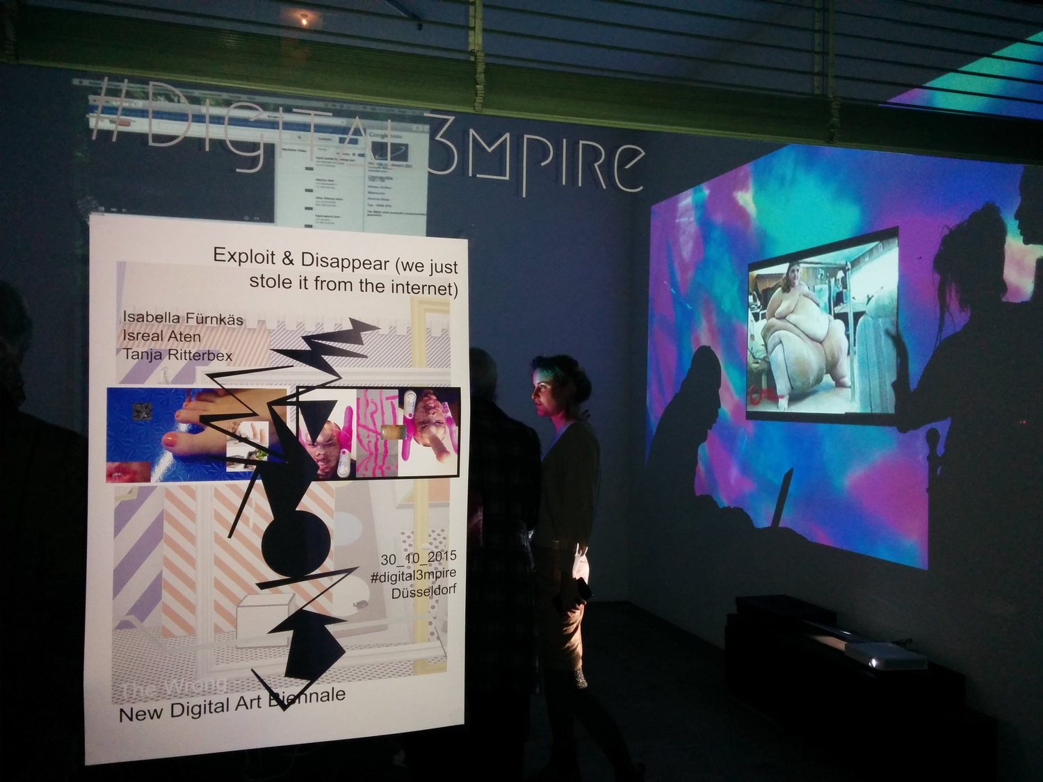 Exploit & Disappear — #digital3mpire wall lettering, the poster and colourful projections