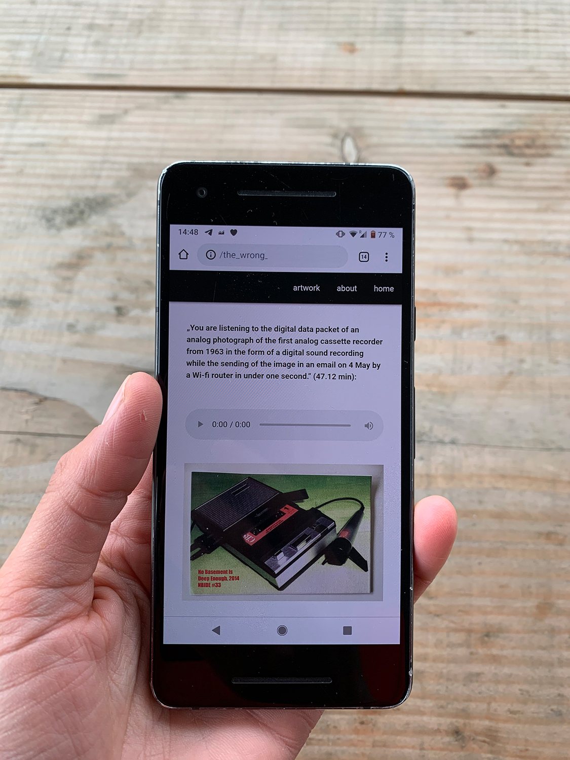 The Wrong Router — a phone showing the offline mobile site